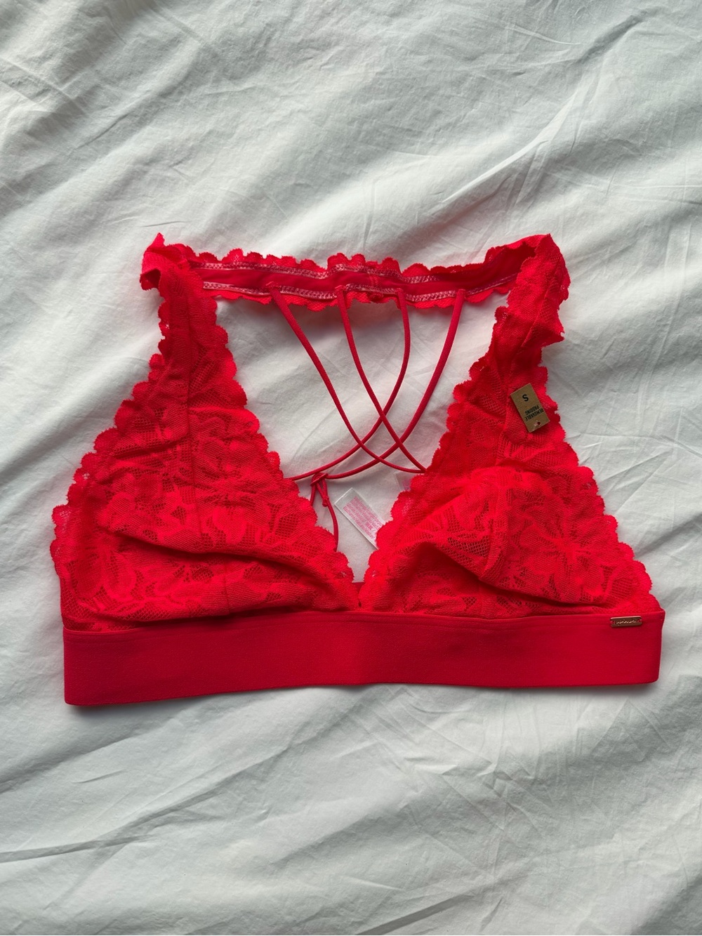 Victoria's Secret red lace bralette with floral pattern, size S
